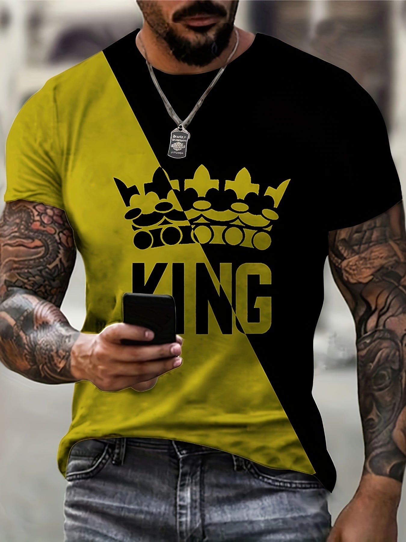 Colorful King Letter Graphic Print Men's T Shirt