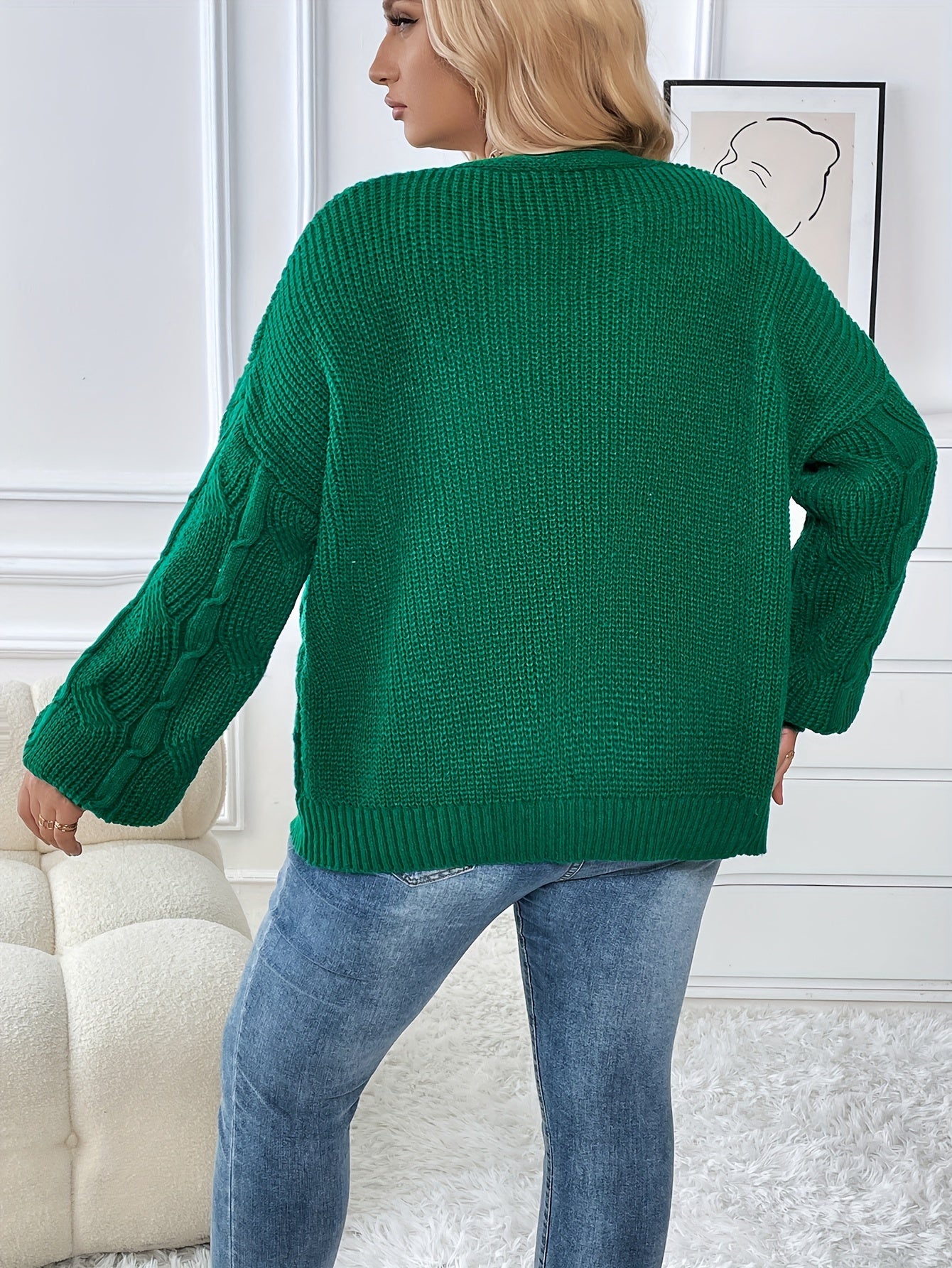  Solid Cable Long Sleeve Button Up Cardigan