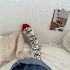 Smiling Graffiti Print Socks Mid Tube Women's Stockings