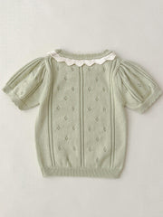 2pcs Baby Girls Hollow Out Knit Top & Shorts Set