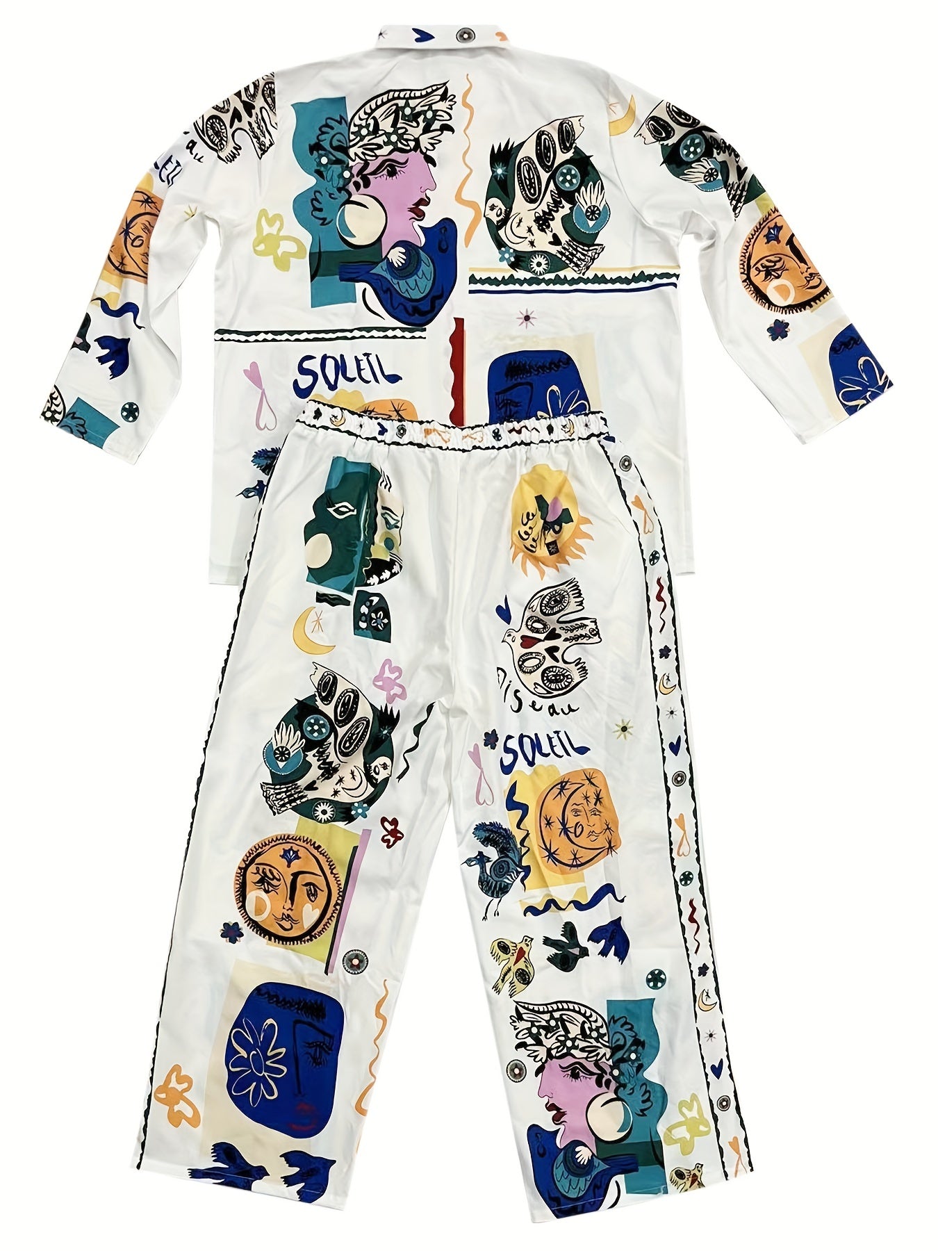 Women's Plus Graffiti Print Long Sleeve Shirt & Pants Set
