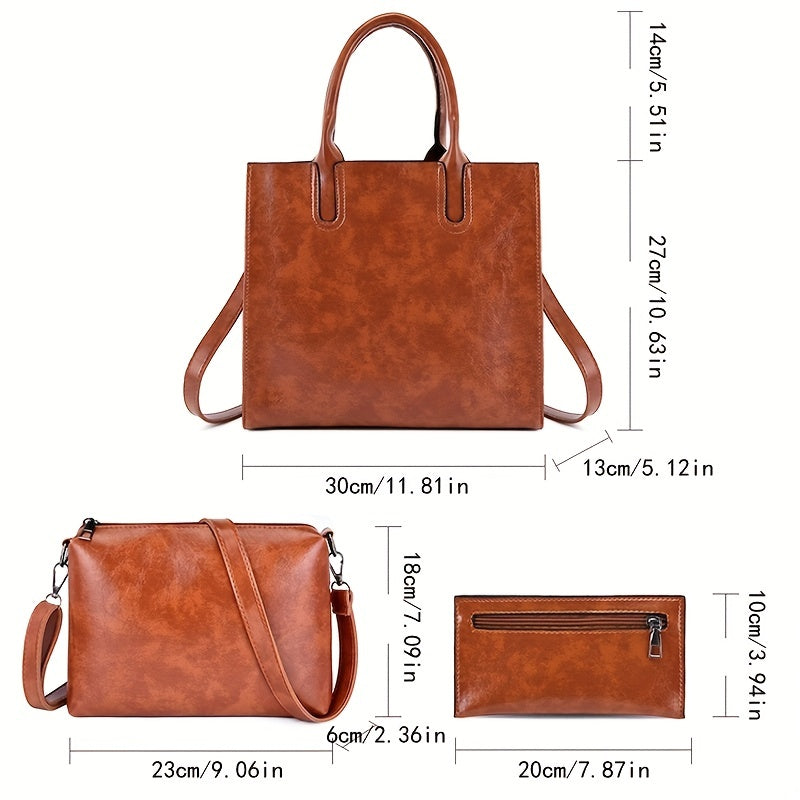 Vintage Tote Bag Set Faux Leather Handbags Crossbody Bag & Coin Purse