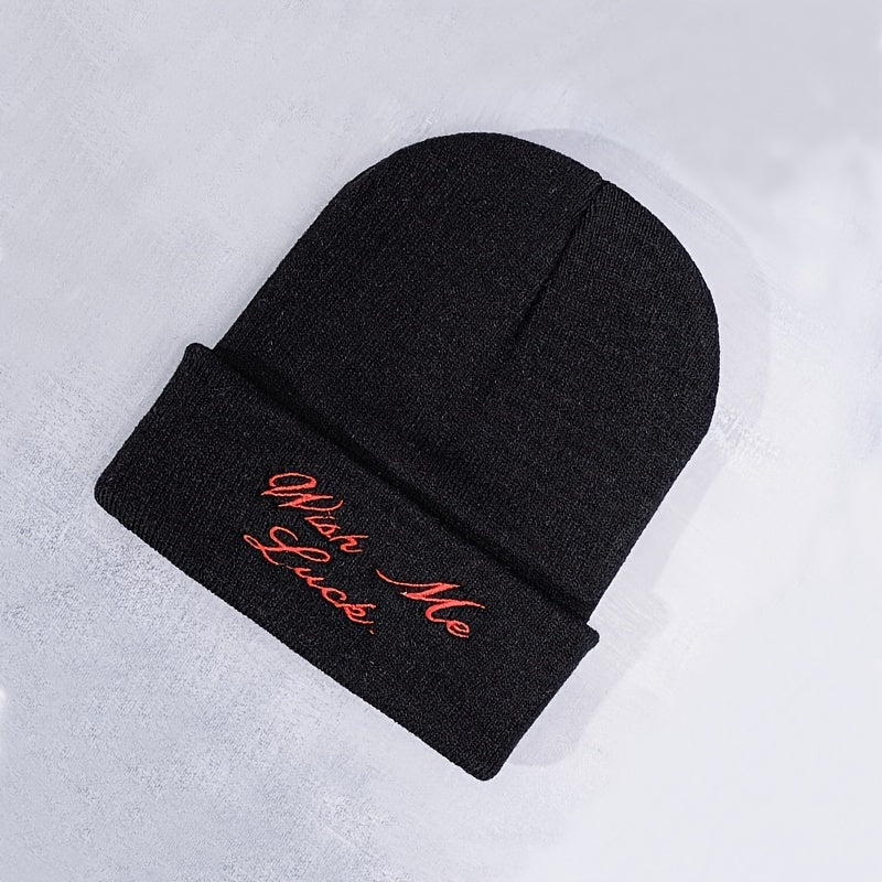 Shallow Knitted Beanie Hat Embroidery Alphabet Stretchy Soft Headwear Accessory