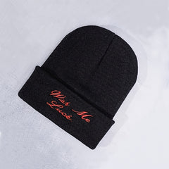 Shallow Knitted Beanie Hat Embroidery Alphabet Stretchy Soft Headwear Accessory