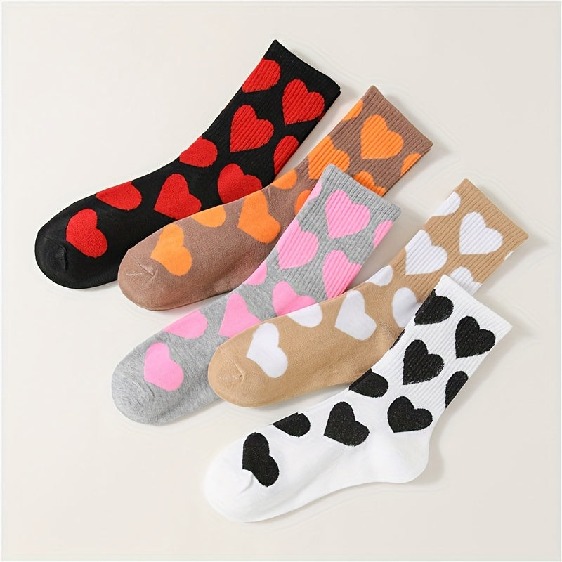 5 Pairs Heart Print Socks Mid Tube Women's Stockings