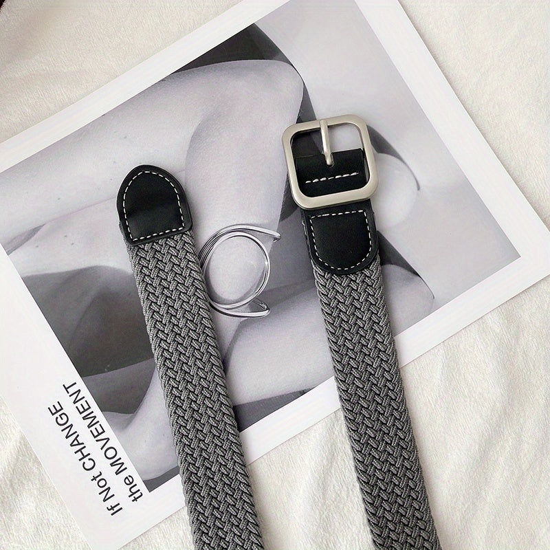 Elastic Woven Canvas Belt Men Women Casual Square Buckle