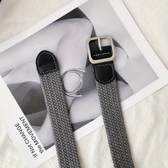 Elastic Woven Canvas Belt Men Women Casual Square Buckle
