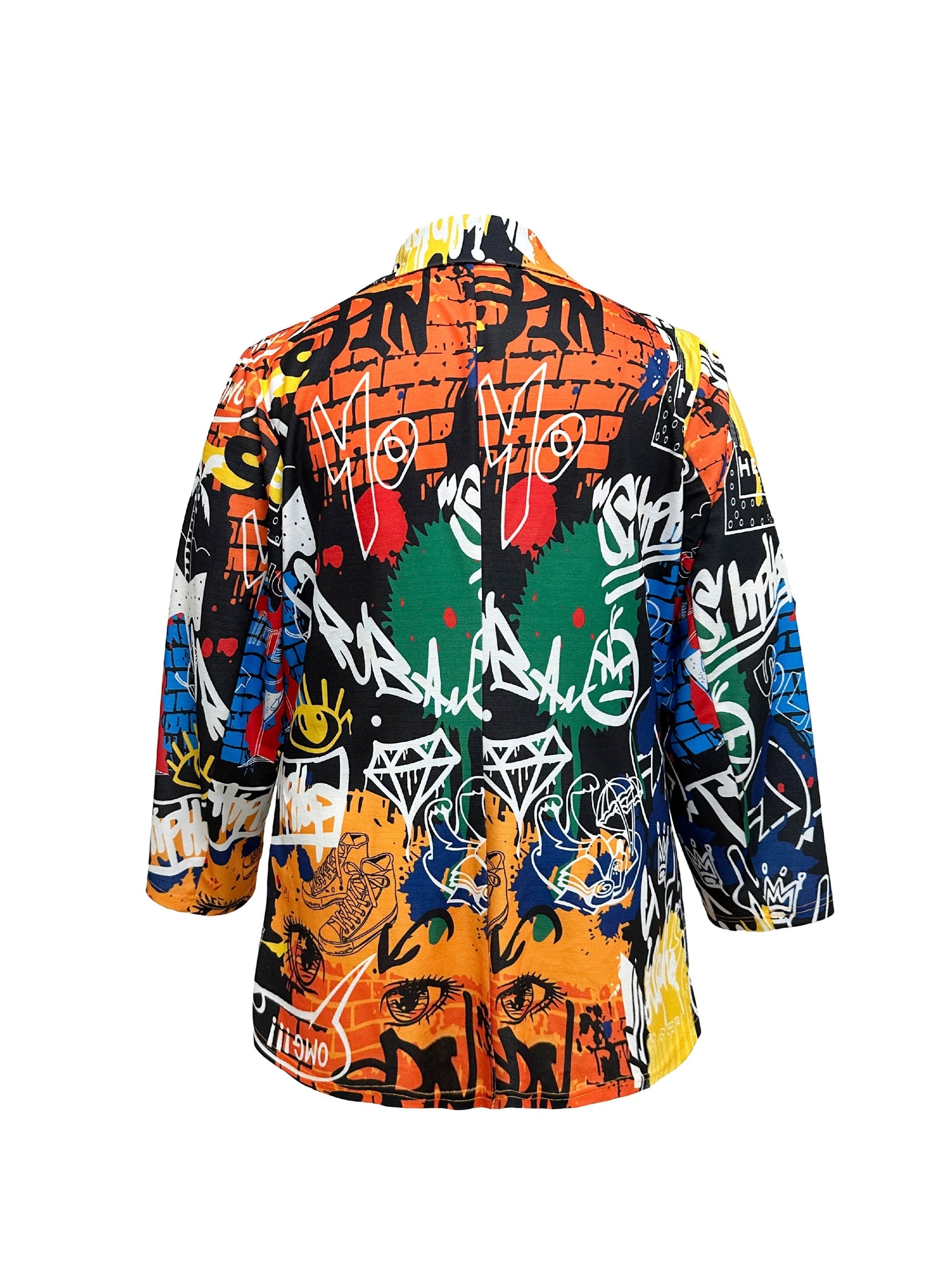  Graffiti Print Lapel Blazer