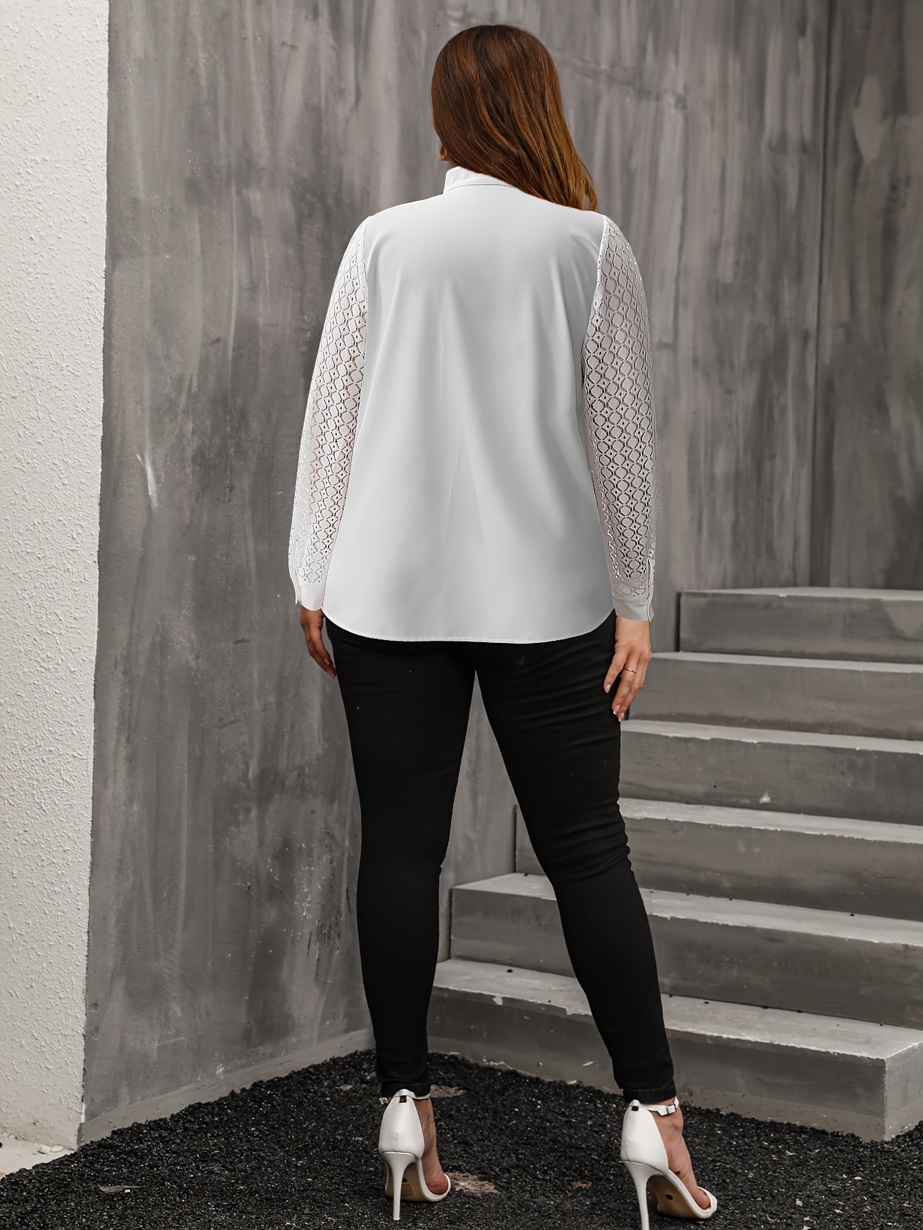  Lace Sleeve Casual Blouse