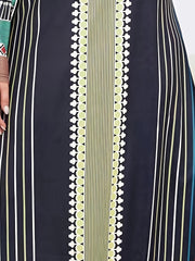  Geometric & Stripe Print Abaya Dress Long Sleeve Maxi Jalabiya