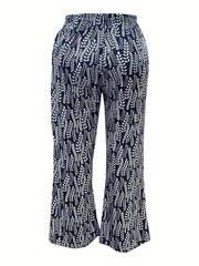 Women's Plus Allover Print Elastic High Rise Wide Leg Pants