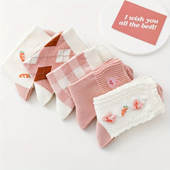 5 Pairs Bunny & Plaid Print Socks Women's Stockings