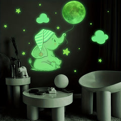 18pcs Luminous Elephant Moon Star Children's Room Fluorescent Decoration