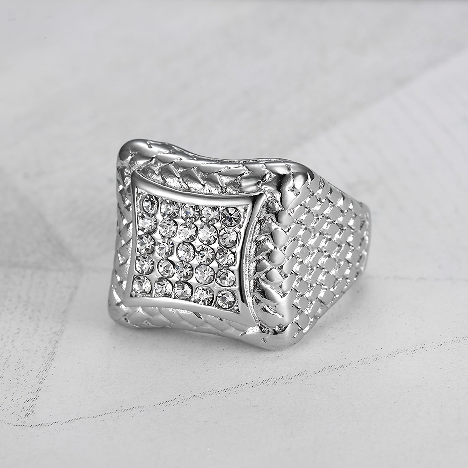 Men's Crystal Geometric Steel Ring