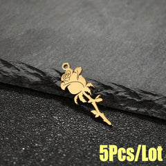 5PCS Stainless Steel Hollow Rose Flower Charms Pendants