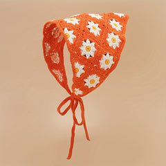 Daisy Flower Knitted Triangle Scarf Head Wrap Hollow Crochet Lace Up Turban Hat