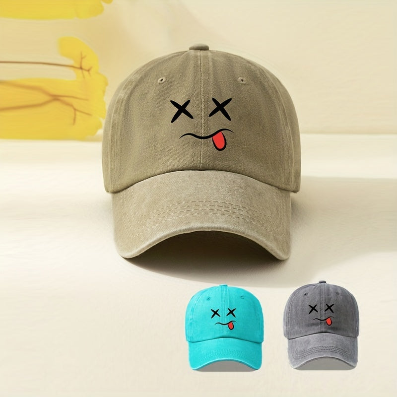 Cartoon Expression Baseball Cap Washed Distressed Cotton Sports Hat
