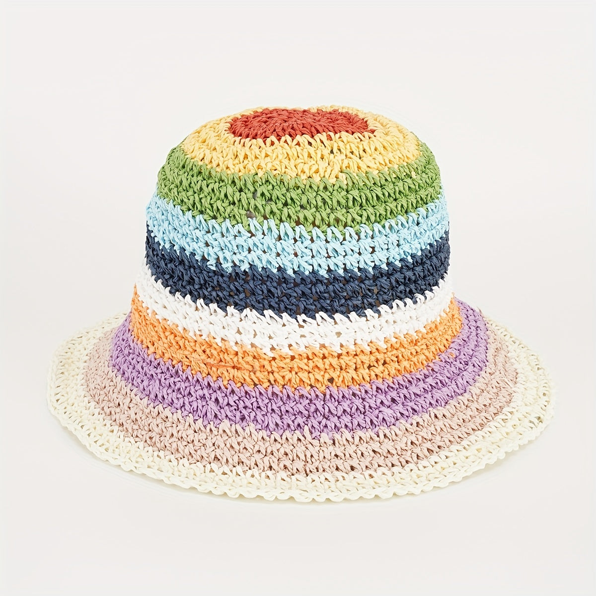 Rainbow Striped Straw Hat Unisex Sunscreen Sunshade Bucket Hat