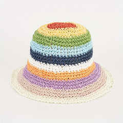 Rainbow Striped Straw Hat Unisex Sunscreen Sunshade Bucket Hat