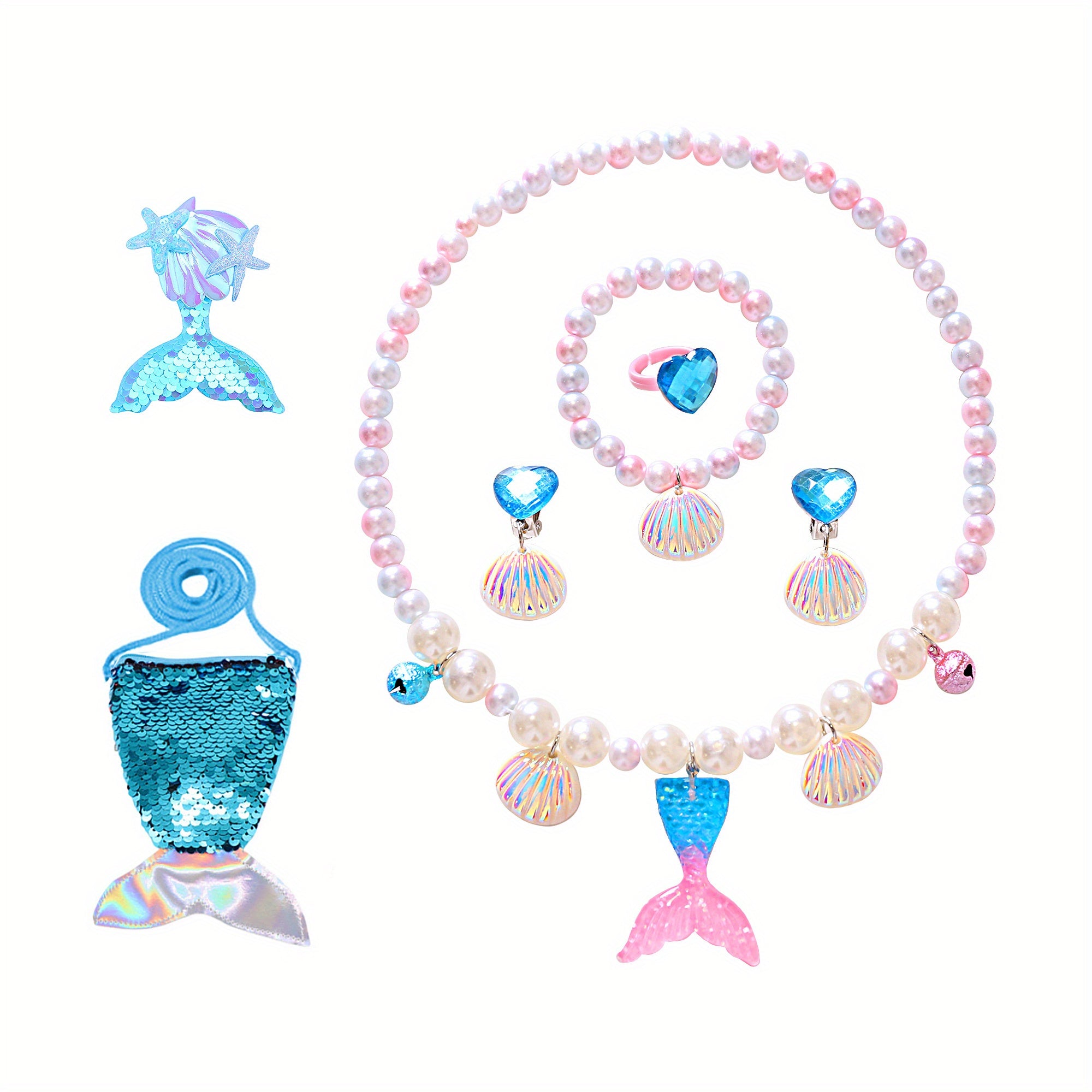 6pcs Mermaid Jewelry Kit For Girls Christmas Birthday Party Supplies