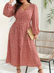  Ditsy Floral Print Long Sleeve V Neck Dress