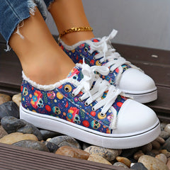 Women's Skull Pattern Canvas Flats Halloween Sneakers