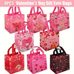 8pcs Valentines Reusable Gift Bags Treat Bags Handles Valentines Party Bags