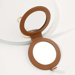 Makeup Mirror Keychain Round Leather Key Chain Pendant Bag Purse Accessories