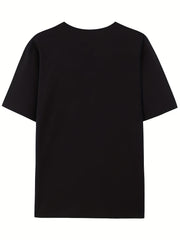 Letter Print Round Neck T shirts Stretchy Loose Short Sleeve Graphic Tee