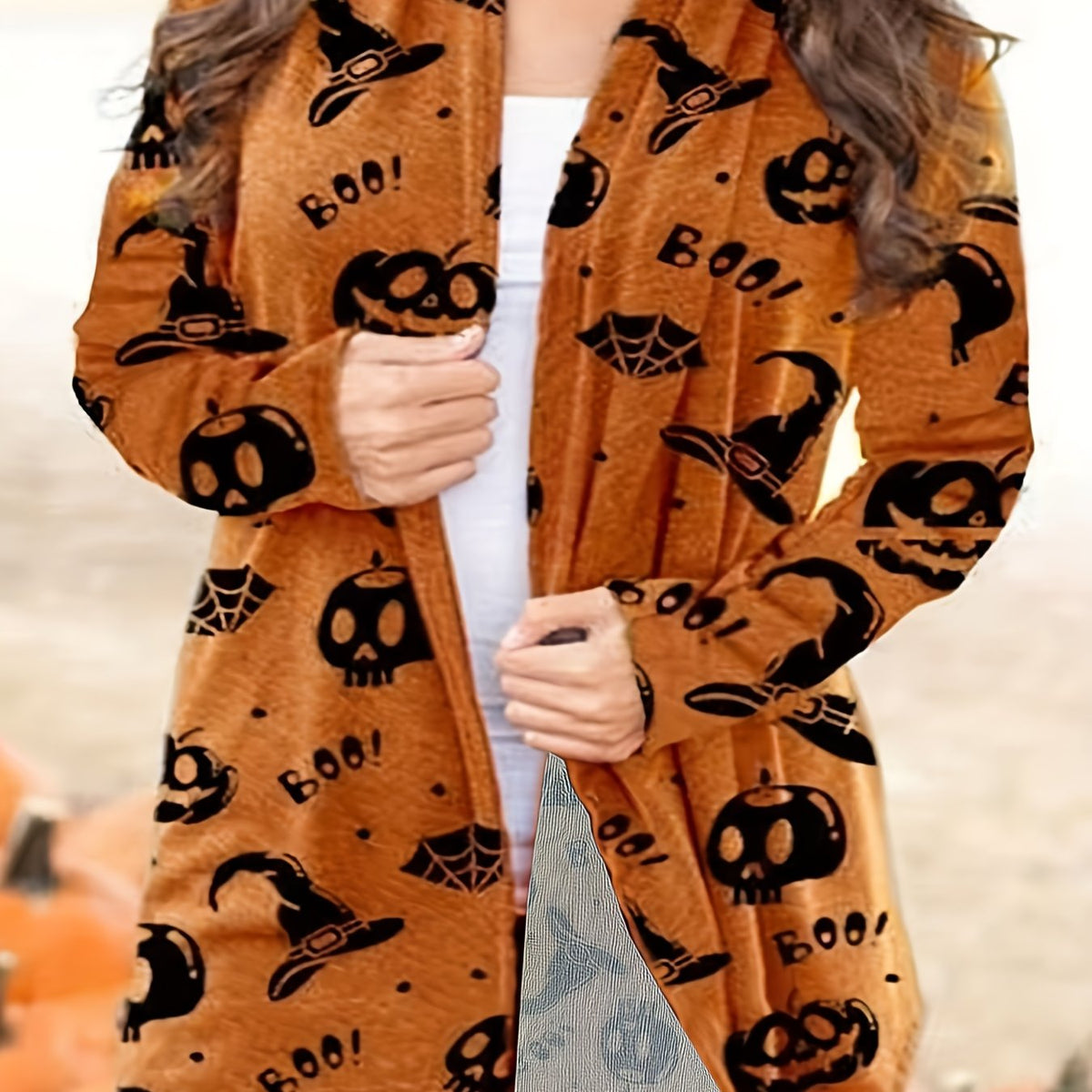  Halloween Cardigan Women's Graphic Print Open Front Cardigan