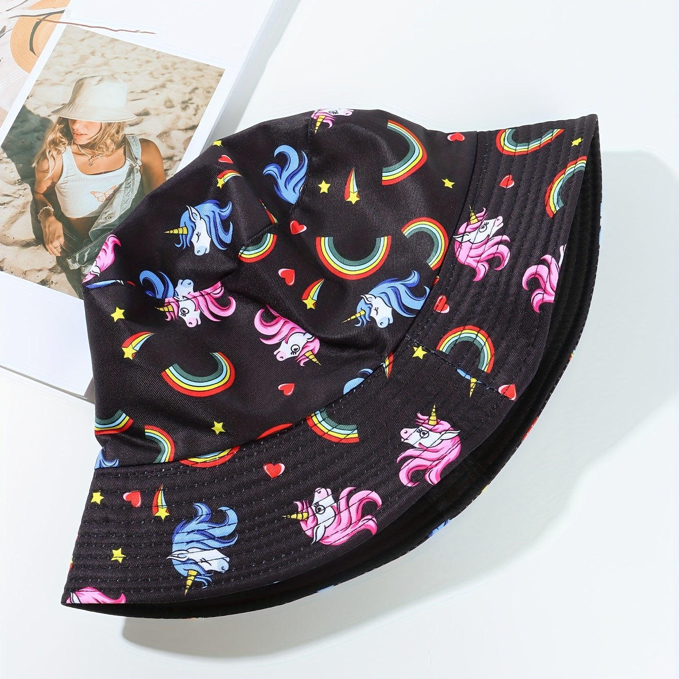 Unicorn Print Bucket Hat Reversible Fisherman Cap
