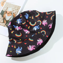 Unicorn Print Bucket Hat Reversible Fisherman Cap