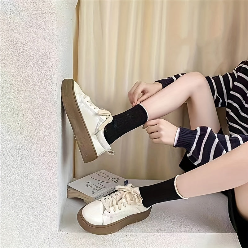 8 Pairs Contrast Trim Textured Socks for Women