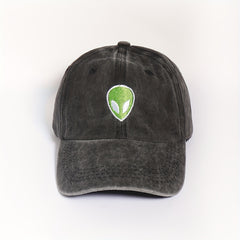 Alien Embroidery Unisex Baseball Cap Distressed Gray Dad Hat