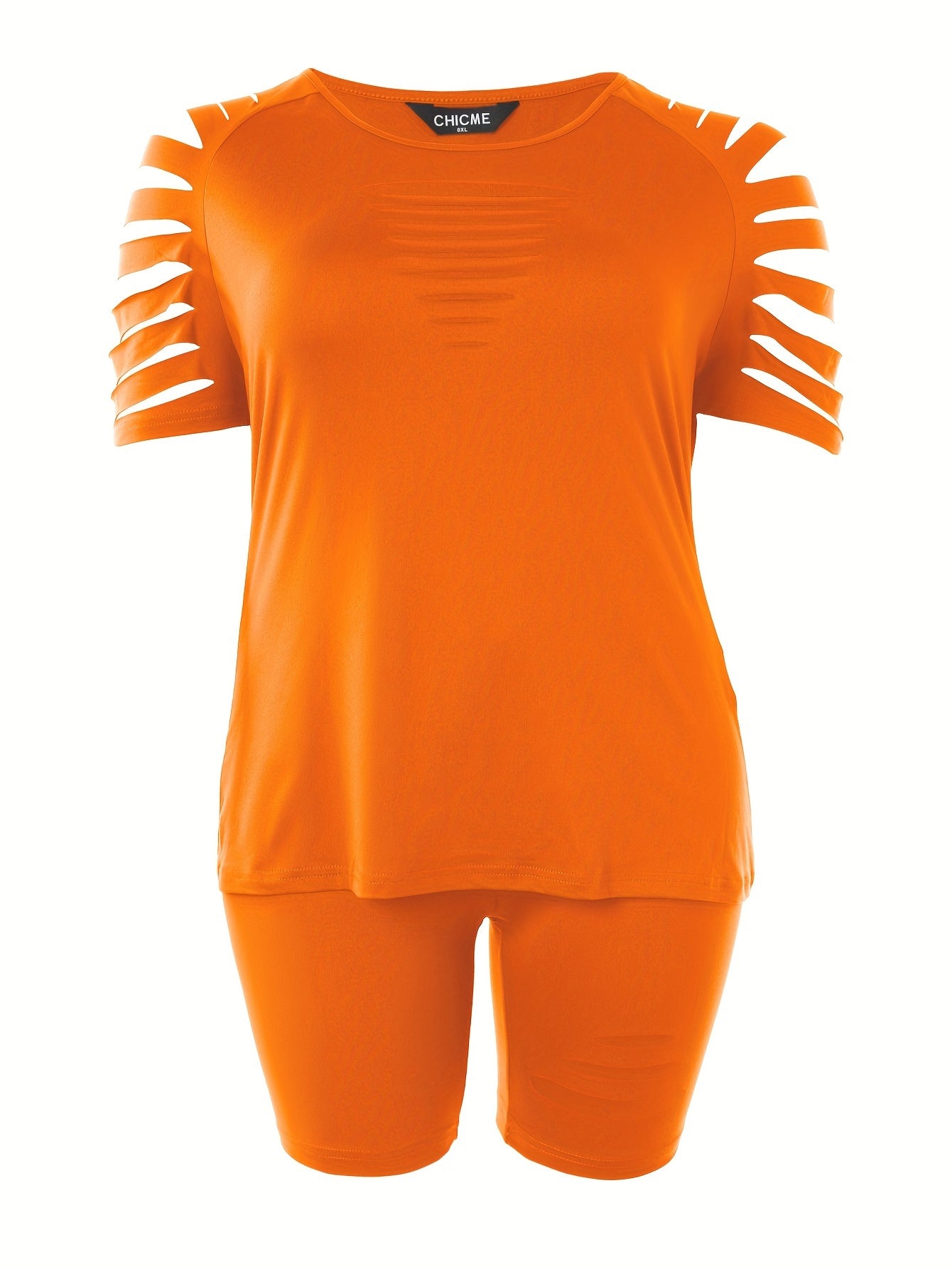 Women's Plus Solid Cut Out Tee & Biker Shorts Set