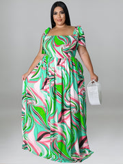  Off Shoulder Shirred Maxi Dress Women's Plus Medium Stretch