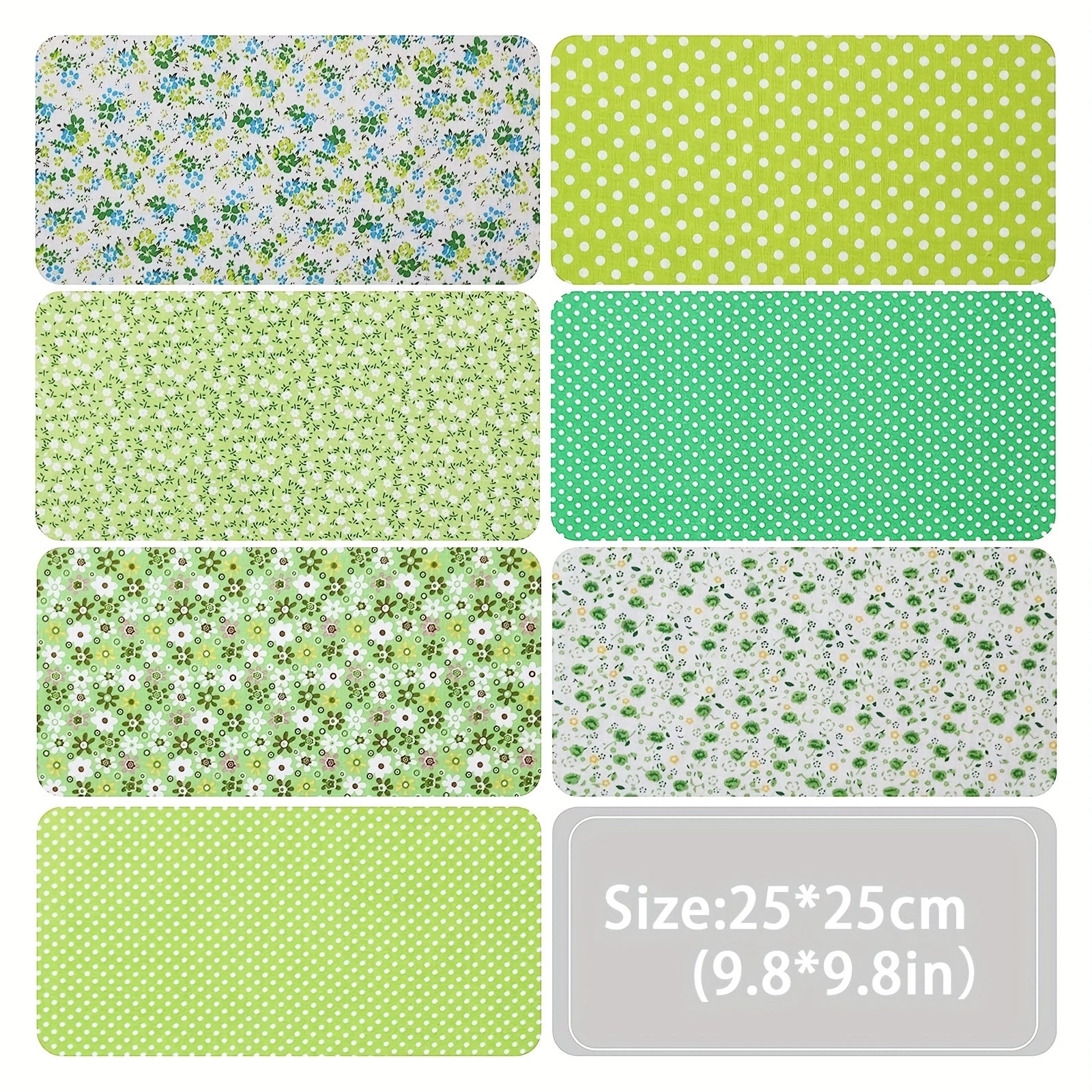 7pcs Green Fat Quarters Fabric Bundle Set