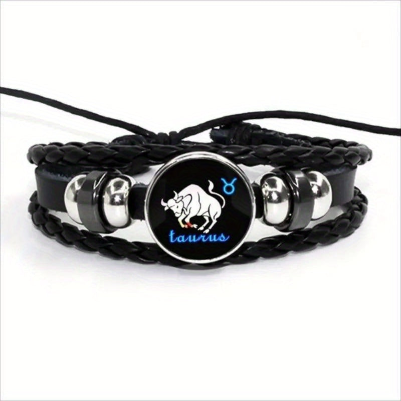 12 Constellation Leather Woven Bohemian Denim Bangle