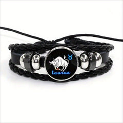 12 Constellation Leather Woven Bohemian Denim Bangle