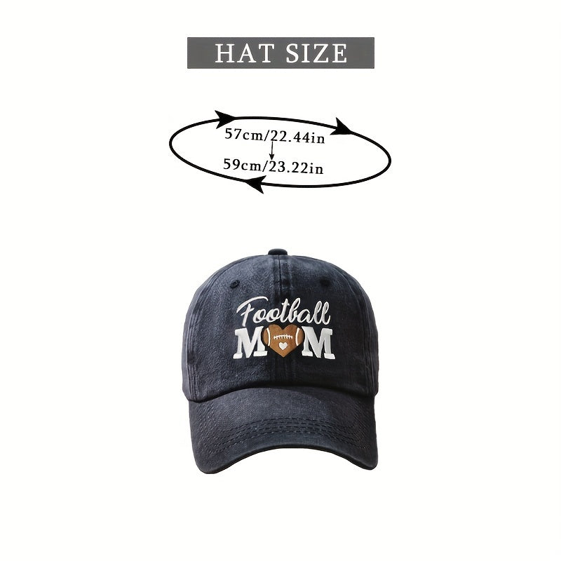 FOOTBALL MOM Baseball Cap Embroidery Washed Distressed Sun Hat