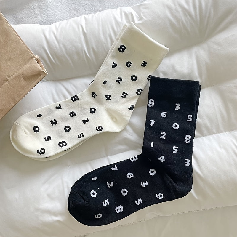 Number Print Socks Comfy Mid Tube Stockings