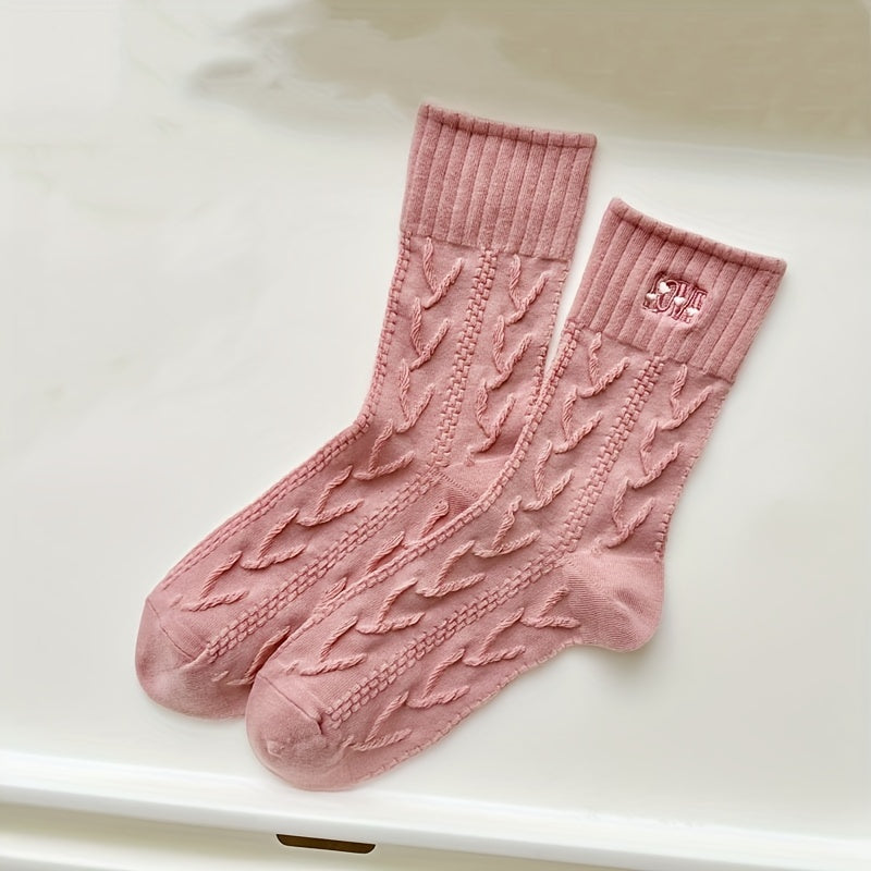 Embroidery Heart & Letter Socks Women's Mid Tube Stockings