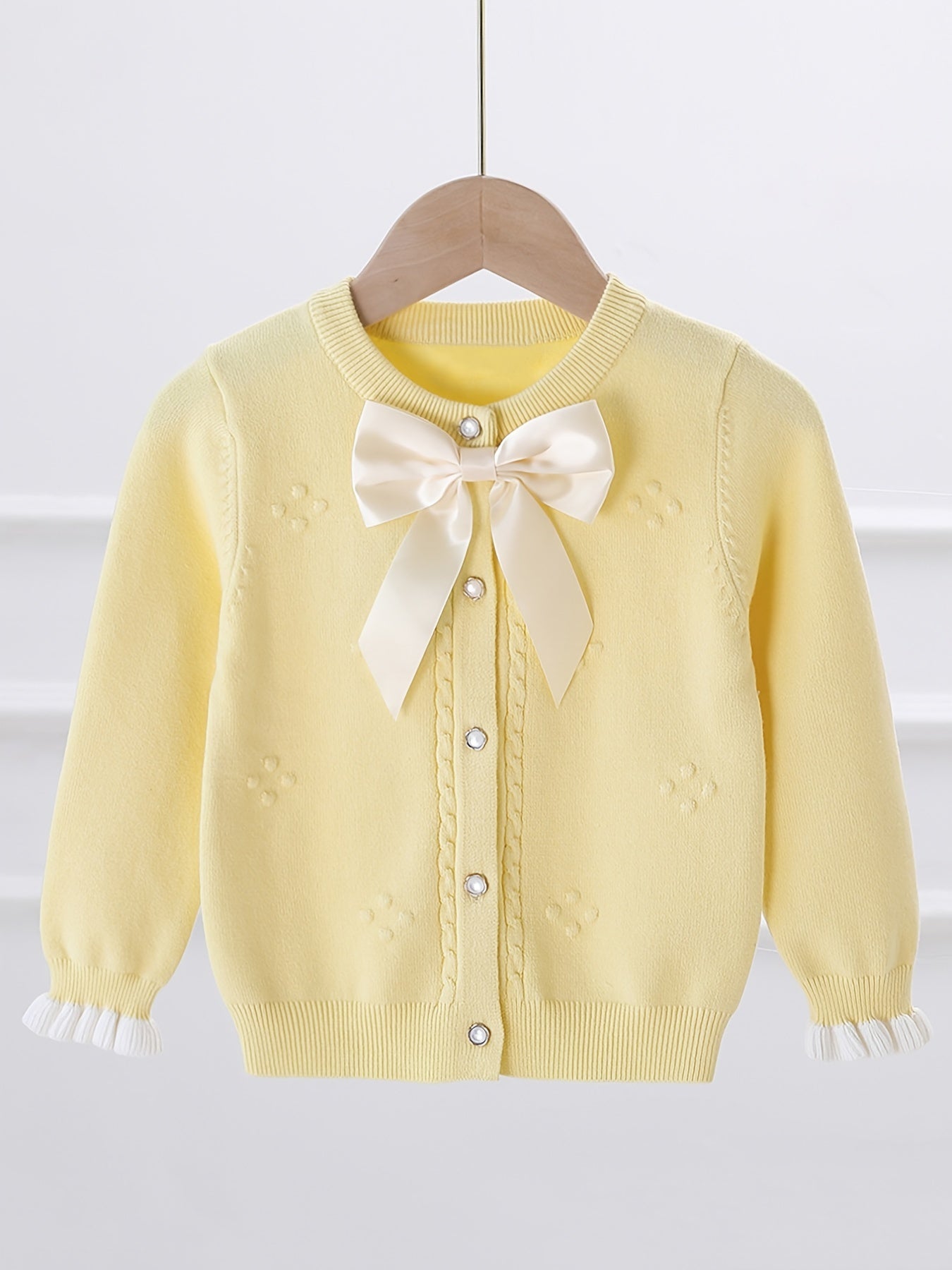 Girls Knitted Cardigan with Bow Knot and Pearl Button