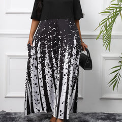  Colorblock Print Maxi Dress With Pockets
