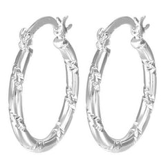 925 Silver Hoop Earrings Diamond Cut for Women