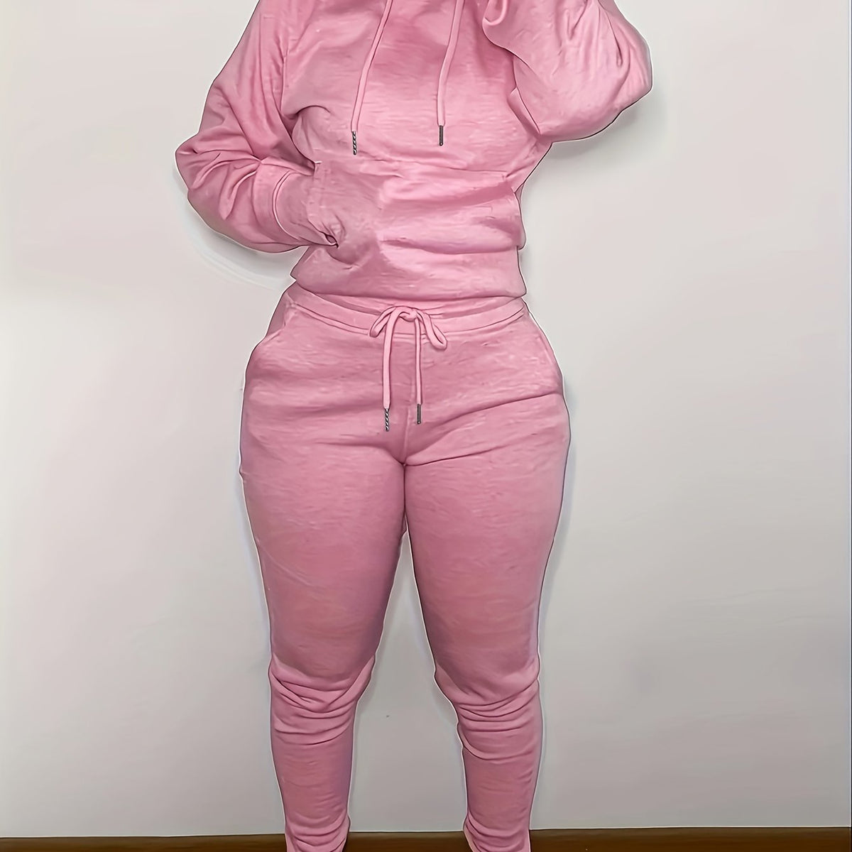  Solid Hoodie Sweatshirt & Drawstring Pants Set