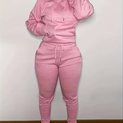  Solid Hoodie Sweatshirt & Drawstring Pants Set