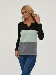 Block Long Sleeve V Neck Pullover Tops Women's Tops