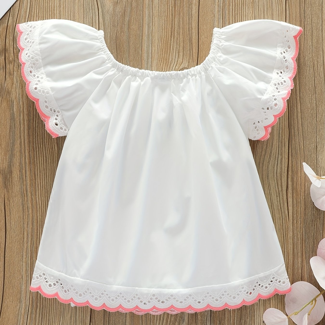 Girls Summer Embroidery Cut Out Lace Small Flying Sleeve Blouse