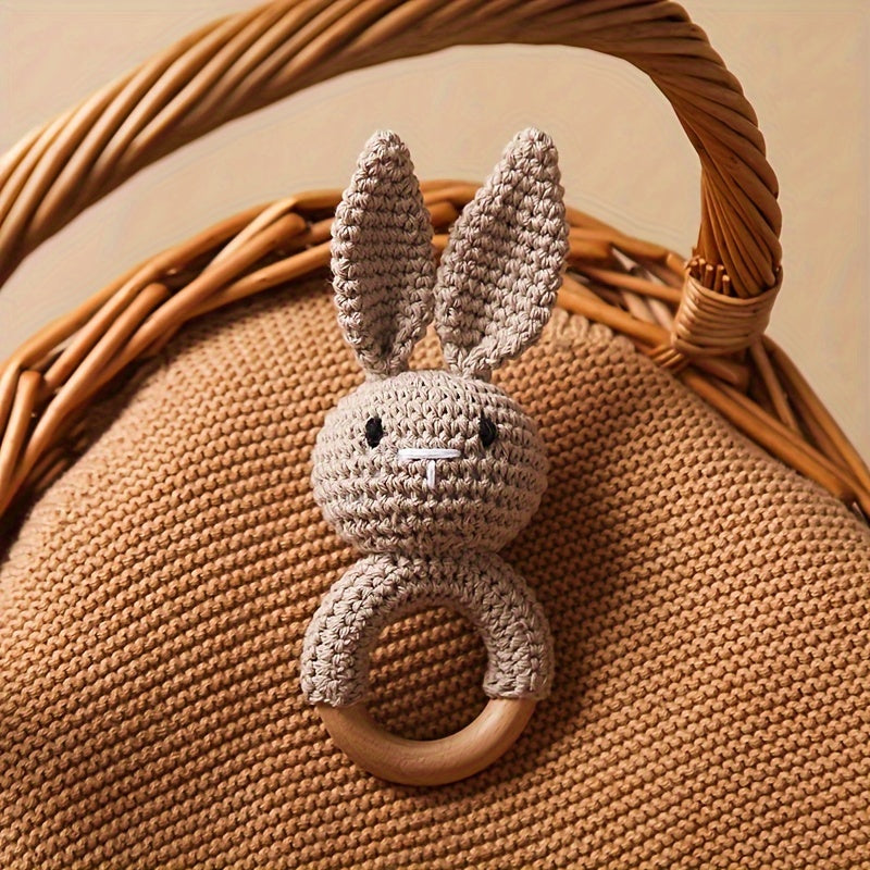 Bunny Rattle Crochet Bunny Youngsters Rattle Wooden Hand Rattle Toy